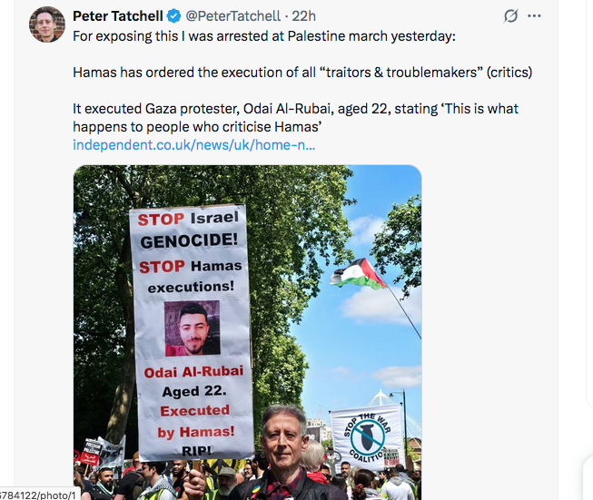 UK Anti-Israel Activist Arrested for Islamophobia for Protesting Hamas Murder of Muslims