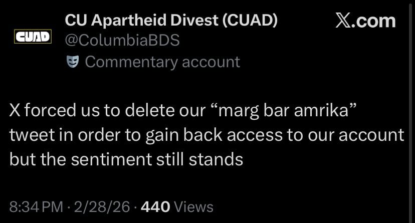 Columbia U Students for Justice in Palestine Tweet ‘Death to America’